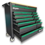Griplier Professioneller Werkzeugwagen mit 13 Schubladen, Holz Werkbank,Bremsrad,Abschließbar Rollwerkzeugwagen,119B x 46.5T x 108.5H cm,Schwarz-Grün