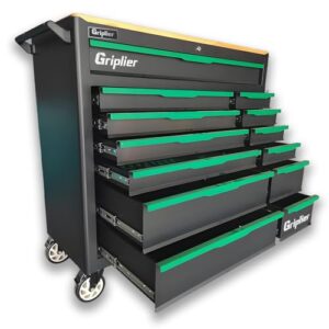 Griplier Professioneller Werkzeugwagen mit 13 Schubladen, Holz Werkbank,Bremsrad,Abschließbar Rollwerkzeugwagen,119B x 46.5T x 108.5H cm,Schwarz-Grün
