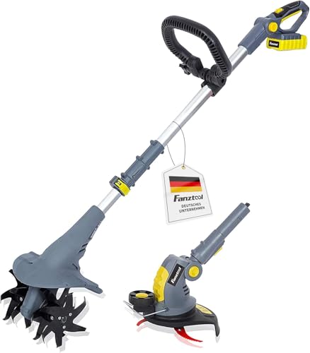FANZTOOL 2-in-1 Gartenfräse Akku 20V, Bodenhacke & Rasentrimmer Set, Inkl. 2.5Ah Akku & Ladegerät, Zum Lockern & Trimmen