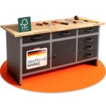 Ondis24 Werkbank Karsten Werktisch Packtisch 6 Schubladen Werkstatteinrichtung 160 x 60 x 85 (H) cm Buchenholzarbeitsplatte, Metall bis 510kg belastbar