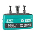 ENT 09003 3-tlg. HW T-Nutfräser-Set optimiert für M5 M6 und M8 Schrauben, HW, Schaft (S) 8 mm - Nuten fräsen für gängige Sechskantschrauben