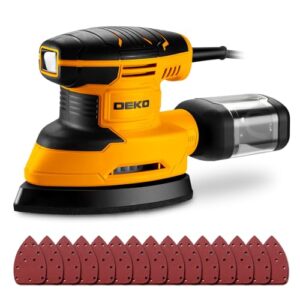 Deltaschleifer Schleifmaschine für Holz: DEKOPRO 180W Dreieckschleifer mit Absaugung, 13000 RPM Multischleifer mit 15 Schleifblättern, Klein Schleifgerät zum Schleifen Polieren für Holzbearbeitung