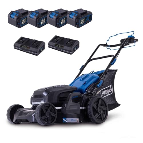 Scheppach Akku-Rasenmäher BC-MP470-X Brushless | Vario-Antrieb | Schnittbreite 47 cm | zentrale Schnitthöhenverstellung | 800 – 900 m² | 20-Volt-IXES-Serie | inkl. 4X 4Ah Akku und 2X 4,5A Ladegerät