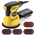 Enventor Exzenterschleifer 125mm, 300W Schleifmaschine 6000-13000 OPM, 6 Gänge, Multischleifer mit Absaugung und Staubbehälter, Schleifgerät inkl. 16 Stück Schleifpapier für Holz und Stahloberflächen