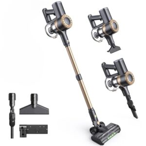 Lubluelu Akku Staubsauger Kabellos, 450W Motor & 45kPa Saugleistung, Leichter & Leiser Akku-Standstaubsauger mit LED-Anzeige, Ideal für Tierhaare, Teppiche, Hartböden & Auto, Gold