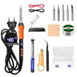 Lötkolben Set 90W LCD Einstellbar Temperatur 180-480°C Lötkolben mit Ein/Aus Schalter, 5 Lötspitzen, 50g Lötdraht, Entlötpumpe, Lötkolbenständer, Pinzette, Lötset für Elektronik, PCB, DIY