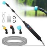 Mineup Akku Drucksprüher, 3.7 V Elektrischer Drucksprüher, Elektrischer Sprühstab mit 3 Düsen und 5m Schlauch, Wiederaufladbar USB Gartensprüher Bewässerung Teleskop Gießstab für Bewässern