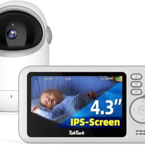 TakTark Babyphone mit Kamera, 4.3'' Babyfon mit Kamera und Audio mit Pan-Tilt 300° Rotation Video Baby Monitor mit VOX, Gegensprechfunktion, Nachtsicht, Temperatursensor und Keine störenden Lichter