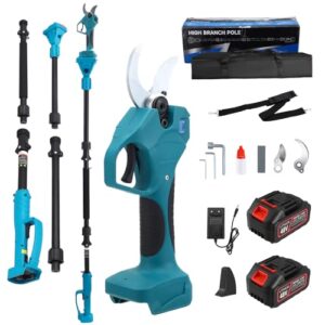 GJCrafts 2-in-1 Akku-Astschere, LCD-Bildschirm, mit 21V 2 x 3,0Ah Akkus und 2,3 m Verlängerungsstange, 40 cm Schnittdurchmesser, Baumschere, kompatibel mit Makita (2IN1)