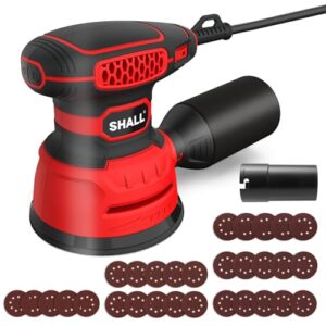 SHALL Exzenterschleifer 350W, mit 30 Schleifpapieren, 6 variable Geschwindigkeiten 13000 U/min, 125MM Handgerät, Staubabsaugungsfunktion, geeignet zum Schleifen, Polieren und für Holzarbeiten.