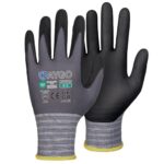 KAYGO Arbeitshandschuhe für Herren 3 Paar, Mikro Schaum Nitril beschichtet Atmungsaktiv Nylon Schutzhandschuhe, Antirutsch Grip Leicht Ölbeständig, Ideal für Auto Arbeit, KG18N (Schwarz, L, Gr 9)