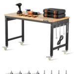 VEVOR Werkbank 1220x610x711-1003mm, 907 Tragkraft, Werkbank mit Steckdose, Rädern und Stecktafel, robuster Arbeitstisch mit Eichenholzplatte für Garage, Werkstatt, Büro und Zuhause