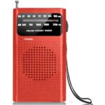 Innovaland Premes Tragbares Notfallradio (AM/FM) – Batteriebetriebener 2-Band-Weltempfänger für Reisen, Camping und Wandern – Kompaktes Radio mit Teleskopantenne, Kopfhöreranschluss, Tragegurt, Rot