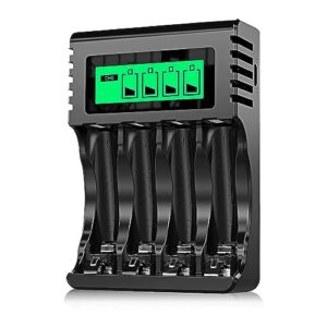 POWEROWL Schnellladegerät für wiederaufladbare Batterien, LCD-Ladegerät für NI-MH/NI-CD, AA/AAA-Batterien, unabhängiger Steckplatz & USB, Schnellladung