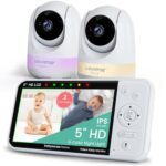 Babysense Babyphone 720p HD 5 Zoll mit 2 Kameras, Video Babyphone ohne WLAN, 6-Farben-Nachtlicht, Wiegenlieder, 300m Reichweite, Zwei-Wege-Audio, 4-facher Zoom, 4000mAh Akku