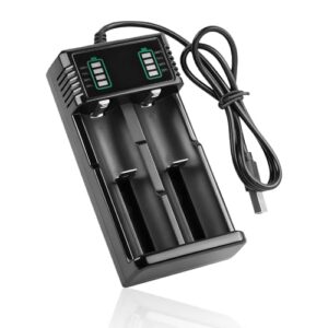 18650 Ladegerät mit LCD-Display,Li-Ion Akku Ladegerät, Schnellladegerät 2-Fach für 3,7V Akkus, Universell kompatibel mit 18650, 26650, 18500, 14500, 21700,26700, USB-A Akku Ladegerät