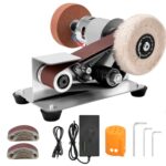 NuoDunco Elektrischer Bandschleifer, Klein Band Schleifmaschine 15 Grad Tischschleifer mit Festem Winkel, 7-Stufig Verstellbarer Polierer für Metall Holz DIY Handwerk, Werkzeug & Messerschärfen