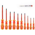 Gunpla 11-teilig VDE Isolierte Schraubendrehersatz inkl. Schlitz, Phillips und Pozidriv Schraubendreher mit Spannungsprüfer, 1000V, Kraftform-Griff