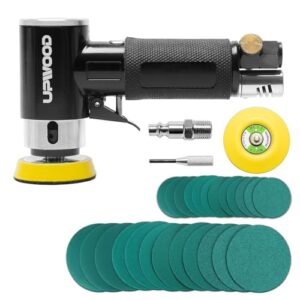 UPWOOD Mini Druckluft-Exzenterschleifer Set mit 2" (50 mm) und 3" (75 mm) Schleiftellern, Kompakter Pneumatischer Schleifer mit 24 Grünen Schleifscheiben, Ideal für Auto, Holz und Metall