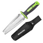 WORKPRO Hori Hori Gartenmesser Edelstahl mit Zahnung, 3-in-1 Praktisch Jäter mit TPR-Griff, Manueller Weeder zum Graben, Schneiden und Sägen, Tragbar für Beet, Rasen & Garten, 32 cm