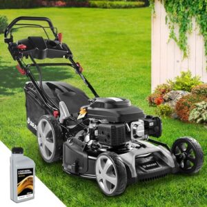 BRAST® Benzin Rasenmäher mit Antrieb | 5,2kW (7PS) | Elektrostart | 55cm Schnittbreite | viele Modelle | TÜV | 30-80mm Schnitthöhe | 60L Fangkorb | 4 Takt OHV Motor | Stahlgehäuse | ESTART Speed