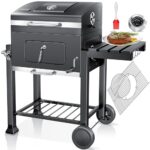 KESSER® Grill Grillwagen BBQ Smoker XL Holzkohlegrill mit Deckel, Rädern, Edelstahl-Griff, Grillrost, Thermometer, & Silikon-Pinsel, Standgrill, Kohlegrillwagen