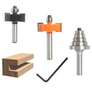 Sinoprotools 2 Stück Falzfräser Set,Scheibennutfräser 8mm Schaft, Rabbeting Bit Set mit 5 einstellbaren Lagern,Lagers sind 9,5 / 12,7 / 15,9 / 19,05 / 22,2mm und 28,6mm, Nuten T-förmiger Holzfräser