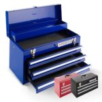 Arebos Werkzeugkoffer mit 3 Schubladen & 2 Ablagefächern 52 x 22 x 30,5 cm | Werkzeugkasten abschließbar | Werkzeugbox inkl. Tragegriff & Schnappverschlüssen | Antirutschmatten | Blau