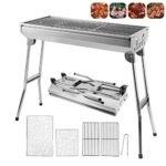 OHMG Holzkohlegrills XXL,Tragbar Edelstahl BBQ Holzkohlegrill Faltbar Räuchergrill Faltbar für Kochen im Freien Camping Wandern Picknick Klappgrill Standgrill,mit Griff,5-10 Personen