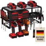 TollTool 3-stöckige Werkzeug-Wandhalterung – Wandregal zur Aufbewahrung von bis zu 4 Elektrowerkzeugen – Werkzeugspeicher für Garage, Werkstatt, Keller – robuster Werkzeug-Organizer aus Metall