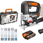 WORX 18V(20V MAX) Akku Stichsäge WX543.2, PowerShare, 2,0Ah, 45°Schnittwinkel, 4-Wege Pendelsystem, 0-2600 / min, Staubgebläse, LED-Licht, Pendelhubstichsäge, 18V