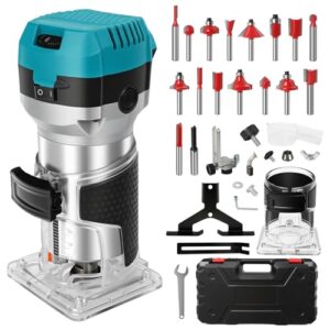 Holzfräse Oberfräse Electric Hand Holz Fräsmaschine mit Koffer - 15 Set Zubehör 980 W 330000 R/min 6,35 mm 8mm - Wood Router Kantenfräse Handpalmenfräser für die Holzbearbeitung