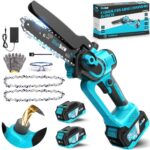 Bluebow Mini Akku Kettensäge - 6 Zoll Starker Brushless 8000mAh Akku Kettensäge mit Automatischer Öler, Sicherheitsschloss, Ersatzkette, Elektro Handkettensäge für Gartengeräte Astsäge