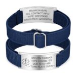 Personalisierte Notfallarmband Medizinisches Alarm Armband - Navy Blau Elastische Strap SOS ID Armband mit Gravur Diabetes Epilepsie Allergie Telefonnummer Notfall Armbänder für Herren Damen Kinder
