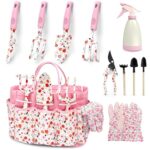 MQFORU Gartenwerkzeug Set, 11 Stück Heavy Duty Gartengeräte Set, neues komplettes Set von gedruckten Gartengeräten mit stilvoller Gartengerätetasche, Gartengeschenke für Frauen & Männer