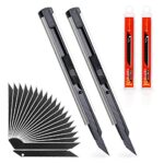 EHDIS 2 Stück Cuttermesser 9mm mit 20 Abbrechklingen, Profi-Cuttermesser aus Metall, mit automatischer Verriegelung, für präzises Schneiden, Silber