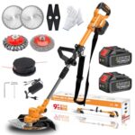 Rasentrimmer mit Akku und Unkrautbürste, Akku Rasentrimmer mit 2X4.0Ah Akku, 21V Bürstenloser Freischneider, Elektro Motorsense, 5 Klingentypen, 23cm Schnittbreite