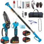 Rouzin 4 IN 1 Akku Teleskop Kettensäge, 6Zoll Elektrische Kettensäge Teleskop, Akku Hochentaster mit 2 Akkus, Akku Teleskop Astschere, Mini 25mm Astschere, Geeignet für Gartenpflege und zum Holzfällen