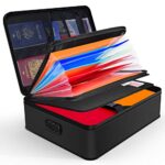 JUNDUN Dokumentenbox, feuerfeste Dokumententasche mit Schloss, Dokumentenaufbewahrungsbox mit 7 Fächern, Ordner, tragbare Aktentasche für wichtige Dokumente, Unterlagen (schwarz)