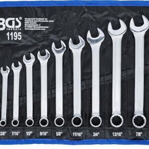 BGS 1195 | Maul-Ringschlüssel-Satz | 12-tlg. | Zollgrößen | SW 1/4" - 15/16" | inkl. Tetron-Rolltasche | Gabelringschlüssel