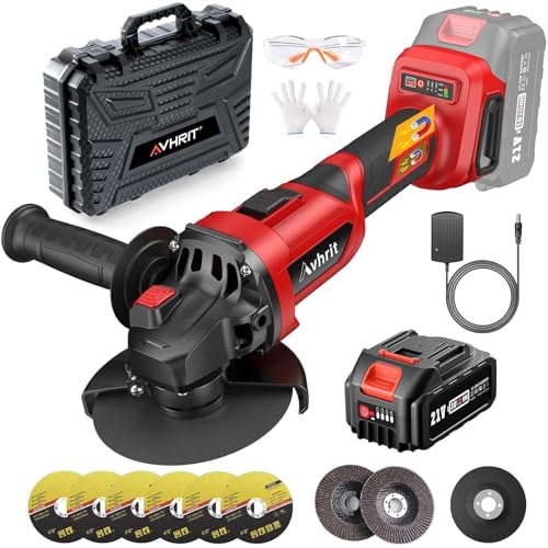 Akku Winkelschleifer 125 mm, 9500 RPM Bürstenlos Winkelschleifer mit 1PCS 4000mAh Akku, 21V Akku-Schleifer mit Trennscheiben, Fächerschleifer zum Trennen & Schleifen