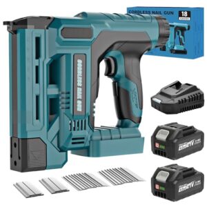 SINGTIP Akku Tacker/Nagler für Makk-ita 18V Batterie, Upgrade 2-in-1 18GA Elektrische Nagelpistole mit 2x4,0Ah Akkus und 1000 Nägeln/Klammern, 6 Tiefeneinstellung Tacker für Holz