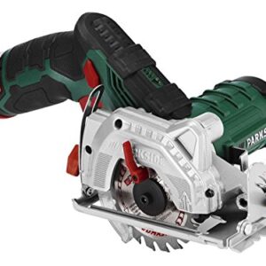 Parkside Akku Handkreissäge LED PHKSA 12 A1 Kreissäge (12V Lithium-Ionen, Ø85mm, 2Ah) | Schnitttiefe und Schnittwinkel stufenlos einstellbar - Staubabsaugung
