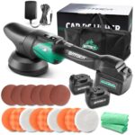 BATOCA S2 Auto Poliermaschine,Akku Polierer,LCD Geschwindigkeitsanzeige 2000-4500RPM,8mm Exzenter/Orbital Puffer,Polieren Auto,Polierset mit 2 5000mAh Akkus,125mm Polierschwamm,Polnisch Schleifen