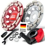Absaughaube + 2x Diamantschleiftopf-Set für Winkelschleifer | Profi Schleifer-Zubehör Set, Diamant-Schleiftopf ideal für Beton & Naturstein schleifen & Fliesenkleber entfernen mit Absaugung