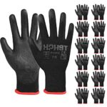 HPHST PU Besichtet Arbeitshandschuhe, 12 Paar Arbeit Handschuhe für Herren und Damen Rutschfeste Montagehandschuhe Gartenhandschuhe mit PU-Beschichtung für Bauarbeiter Mechaniker, Schwarz (Large)