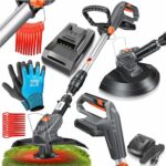 MASKO® Akku-Rasentrimmer mit 20 V Li-Ion Akku, 2,0 Ah Akku und Ladegerät, Motorsense 260mm Schnittbreite, 180° Trimmwinkel, Teleskop-Stiel & Zusatzhandgriff, inkl. 20 Nylonklinge & Handschuhe