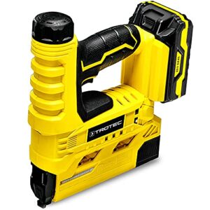 TROTEC Akku-Tacker PTNS 10-20V – 20V Lithium-Ionen, 6 Schlagstufen, 30 Schüsse/min, LED-Licht, Softgrip, Magazin 100 Klammern/50 Nägel, inkl. 500 Klammern & 500 Nägeln, Schnellladegerät, Koffer