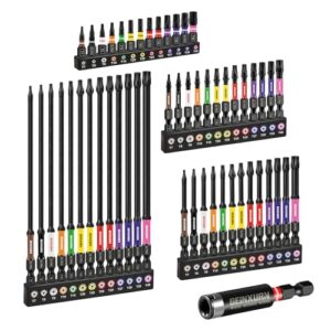 GEINXURN 52tlg. Torx Schrauber Bit Set Schlagfester T7-T40 25mm 50mm 75mm 150mm Länge, 1/4" Sechskantschaft S2 Legierter Stahl Bitsatz mit 1tlg. 60mm Magnetische Bit-Halter, Farbcodierte Basis
