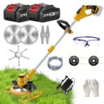 Rasentrimmer mit Akku 21V 4.0Ah x2 Akku Rasentrimmer mit Unkrautbürste, Freischneider Akku 4 in 1 Rasenkantenschneider Akku (Trimmrad, Teleslopstiel, Sägeblätter, Metallmesser, Mähfaden)